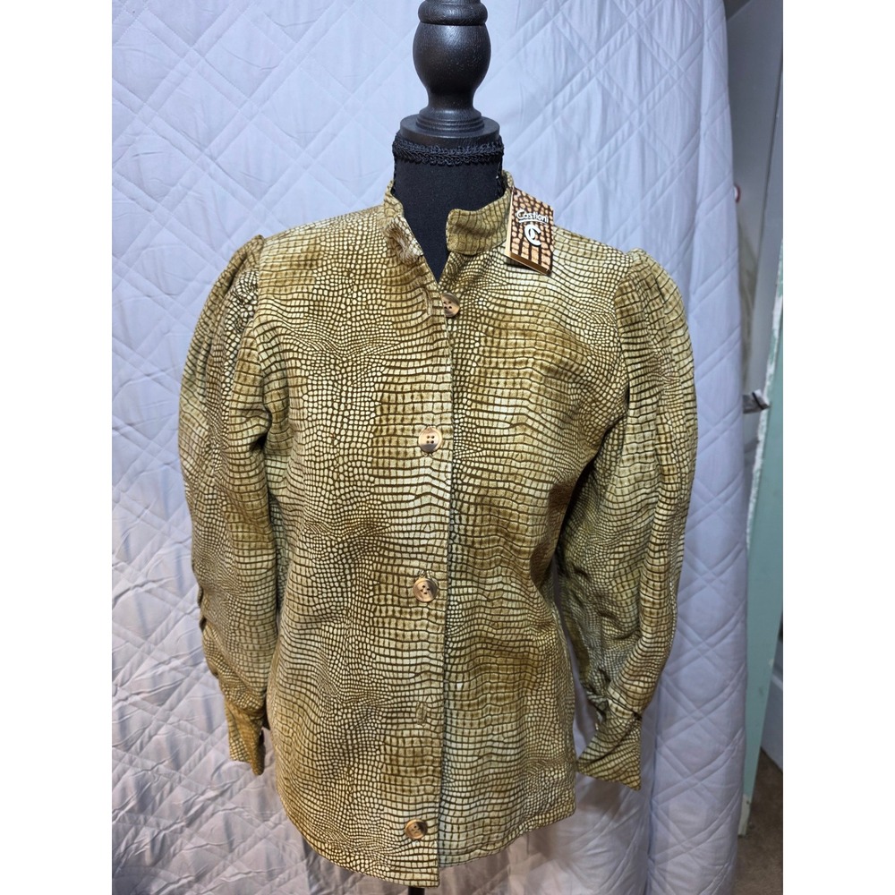 Castioni Italy Womens Crocodile Embossed Lambskin Leather Jacket Puff Sleeve 40